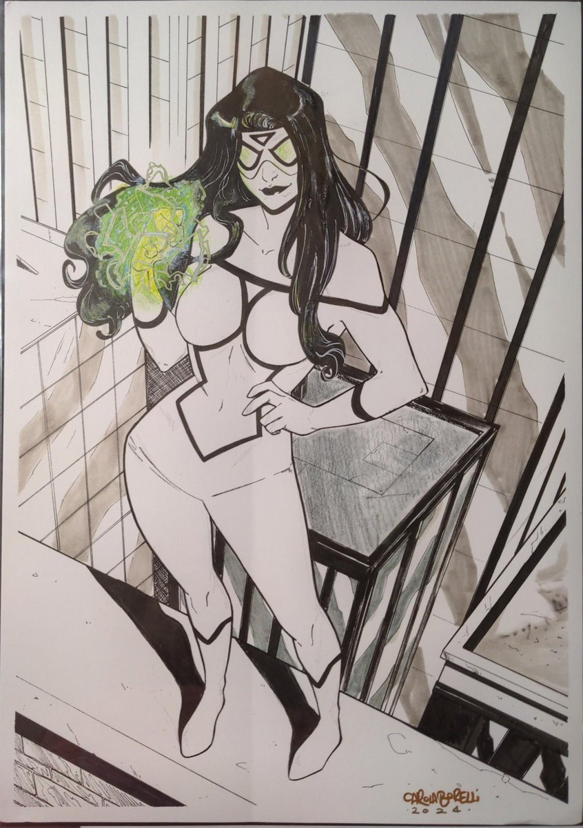 rustingreen's tweet image. Just got this amazing commission from current #spiderwoman artist @CarolaBorelli !!  Love the green venom blast.  If you&apos;re needing another variant for the series @ElliePyle @nick_lowe_ just saying :)