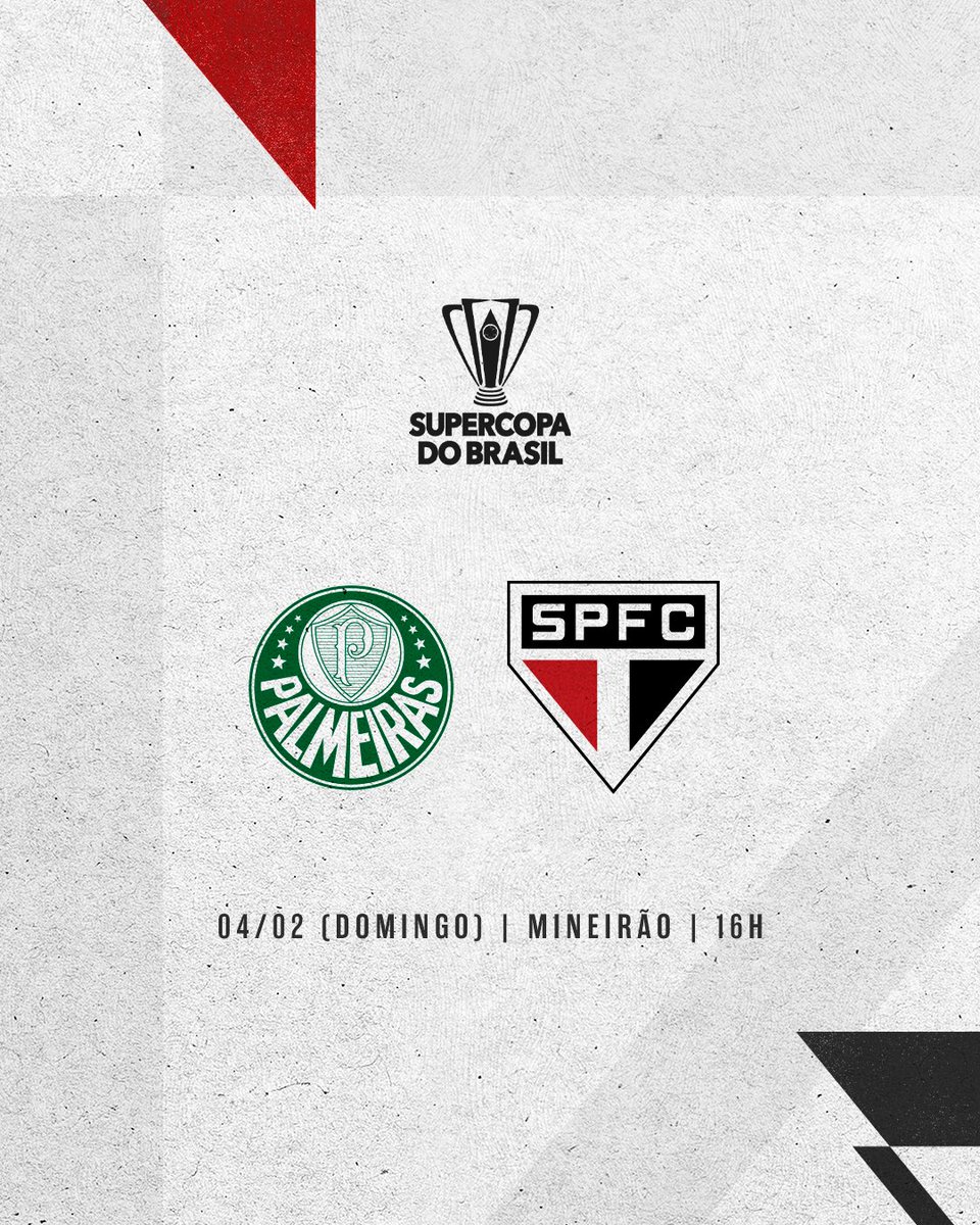 🏟️ O Mineirão, em Belo Horizonte, será o palco da Supercopa do Brasil!

🆚 Palmeiras
🗓️ 04/02 (domingo)
⏰ 16h

#VamosSãoPaulo 🇾🇪