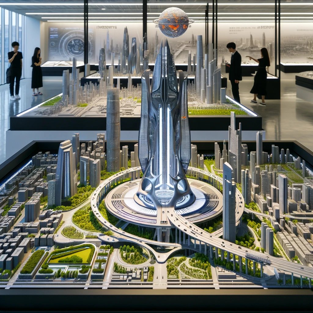 StarCptnDread's tweet photo. Exploring the House of #Arcism with #Arcommander
https://t.co/hG9HzLftri
In this close-up view of one of the futuristic cityscape models from the Gallery of Arcology Models, you're witnessing a visionary urban Arcology in intricate detail. The model features advanced skyscrapers, seamlessly integrated green spaces, and high-tech transportation systems, all combined into a sustainable and self-sufficient design.
The complexity and architectural ingenuity of the model are evident, showcasing cutting-edge urban planning and ecological integration. The skyscrapers are designed with energy efficiency in mind, while the green spaces provide natural habitats within the urban environment. The transportation systems are likely based on clean energy, ensuring minimal environmental impact.
Visitors around the model are seen admiring its innovative features, pointing out the various aspects that make this Arcology a possibility for future urban living. They marvel at the harmonious blend of technology and nature, imagining the potential of such a future environment.
Would you like to
2) Choose another room to explore, or
3) Conclude your journey in the House of Arcism?
