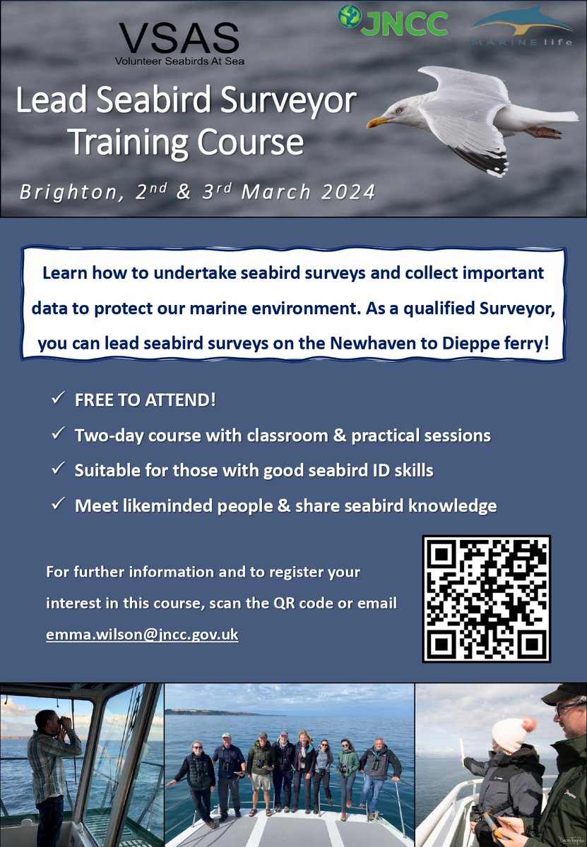 ⭐️Seabird Surveyor training opportunity in Brighton, 2nd and 3rd March⭐️ Scan the QR code or click the link below to find out more and register your interest! forms.office.com/e/yxxwN6SWwK