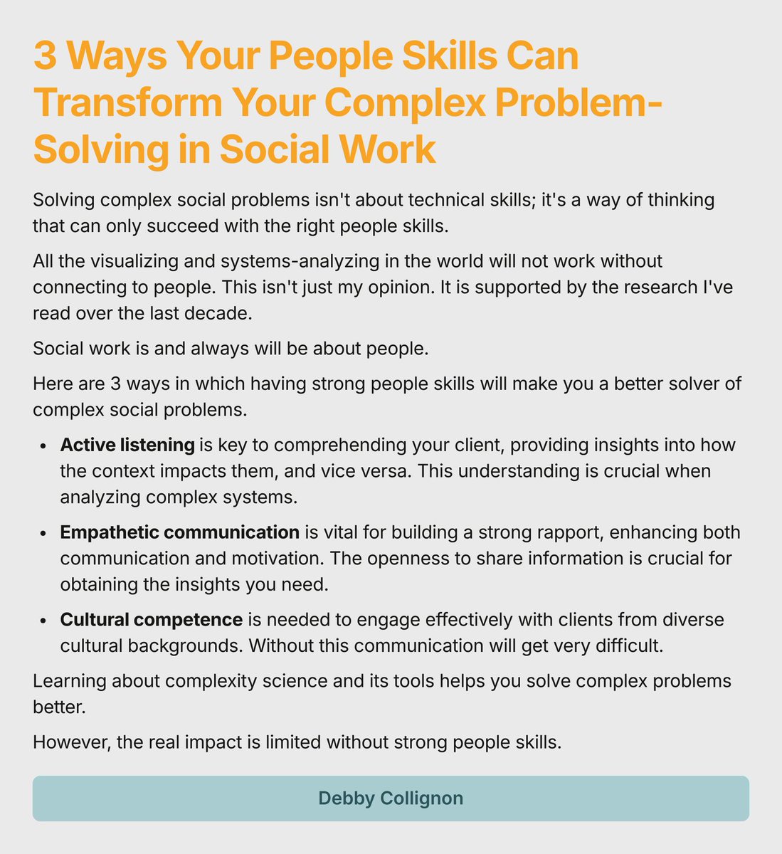 3 Ways Your People Skills Can Transform Your Complex Problem-Solving in Social Work

#SocialWorkSkills
#PeopleSkills
#ComplexProblemSolving
#ActiveListening
#EmpatheticCommunication
#CulturalCompetence
#SocialWorkInsights
#UnderstandingComplexity