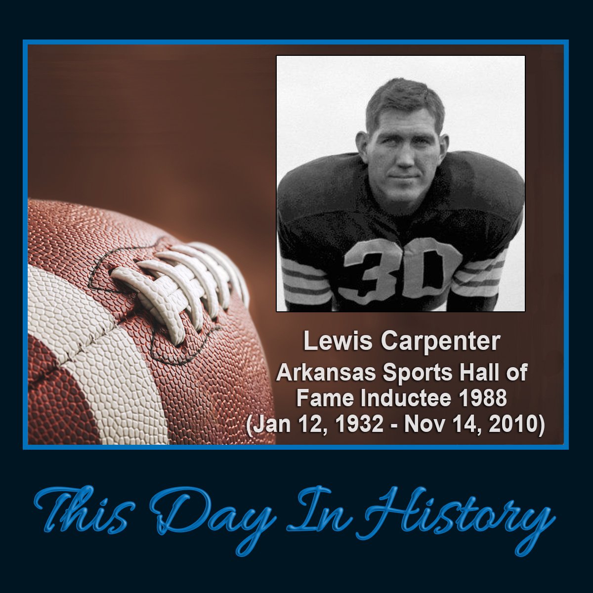 Lewis played running back, wide receiver, and tight end at U of A in the 1950's. He played pro for Detroit and Cleveland. He coached pro football at Minnesota, Atlanta, Washington, Houston, Green Bay, and Detroit. ASHOF inductee 1988.