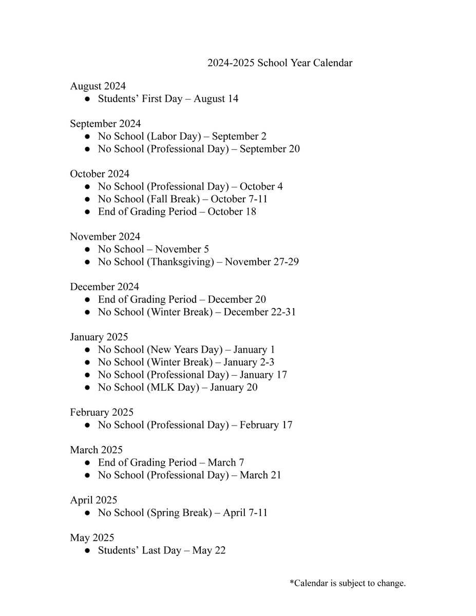 2024-2025 school year calendar was approved