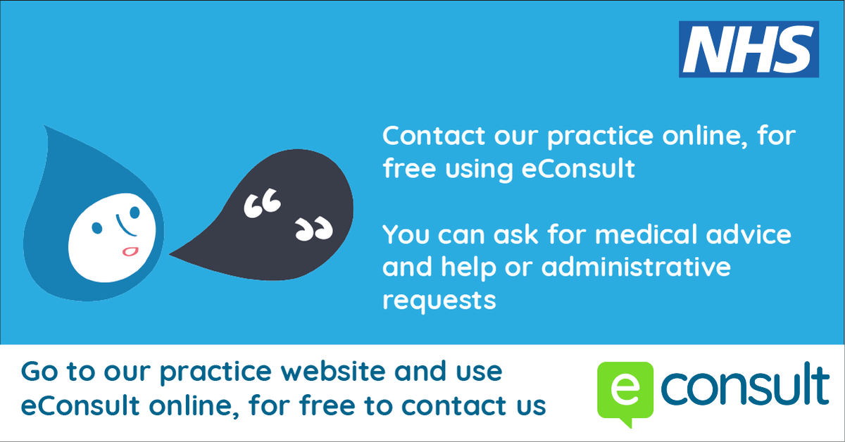HarveyMedical's tweet photo. Our econsult service is available for appointment requests and admin help online here: https://t.co/6P7N98Nurj
Skip the phone queue and contact us online, we aim to respond in 48hrs https://t.co/cFWkr4I0Ha