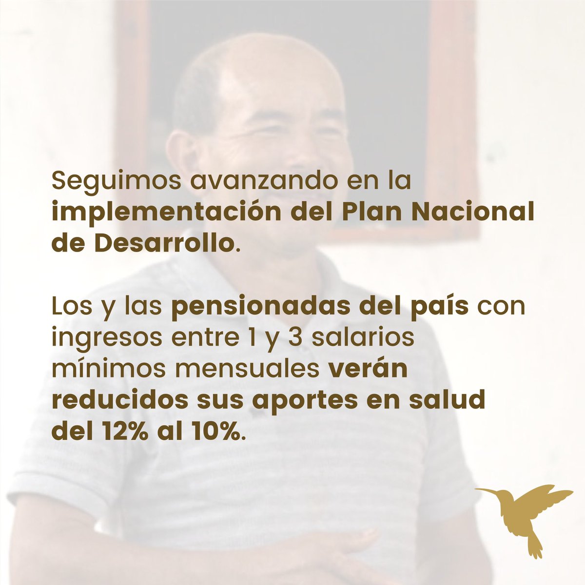 albertobemo's tweet photo. El Plan Nacional de Desarrollo 'Colombia Potencia Mundial de la Vida' es el plan del buen vivir. Con él los pensionados y pensionadas que devenguen de 1 millón 300 mil a 3 millones 900 mil pesos verán desde ahora reducido su aporte en salud del 12 al 10 por ciento.

Esta reducción, producto de la reglamentación por parte del Ministerio de Salud y Protección Social del árticulo 78 del PND, le dará a miles de colombianos y colombianas mayor capacidad de ahorro, de mejorar sus condiciones de bienestar y de tener una vejez con dignidad.

Cambios para #AlimentarLaVida