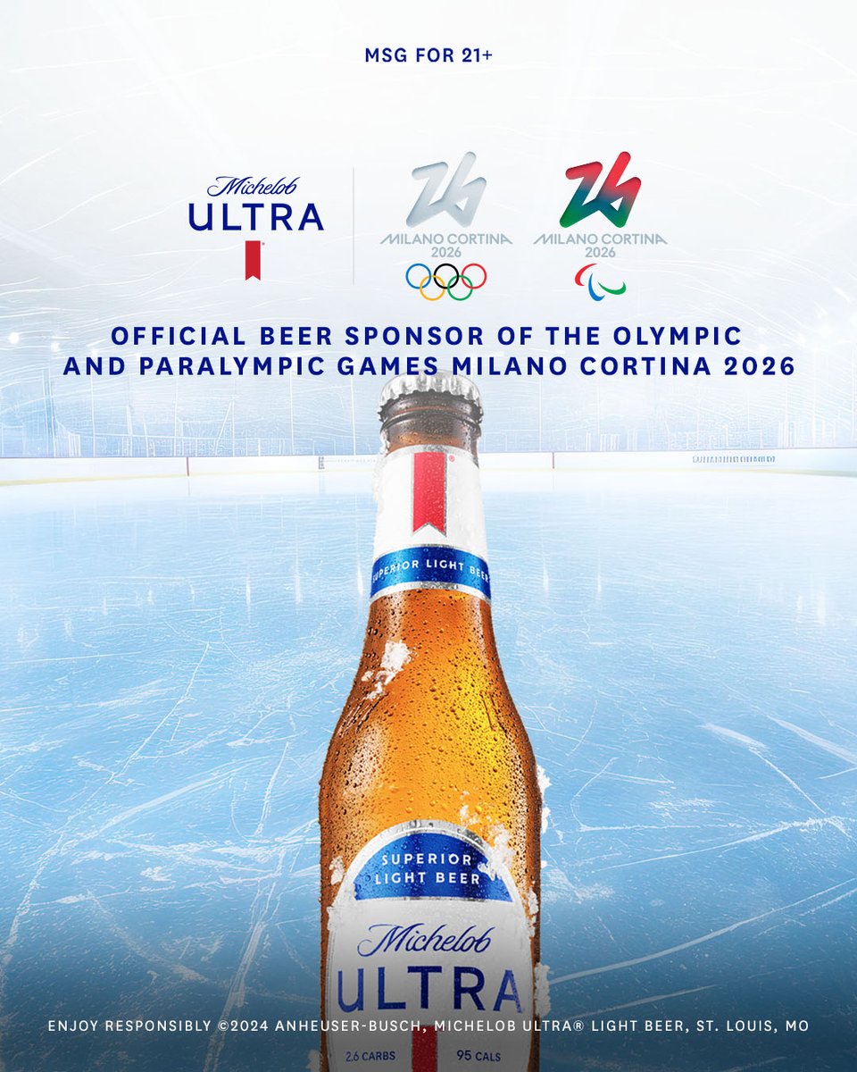 AnheuserBusch's tweet photo. We’re joining @TeamUSA! @MichelobULTRA is the exclusive beer sponsor of Team USA for the Paris 2024, Milan 2026, and LA 2028 #OlympicGames. 

Cheers to our nation’s top athletes as they go for gold and represent the very best of the American spirit. 🍻🏅 https://t.co/9FvguO8ySh