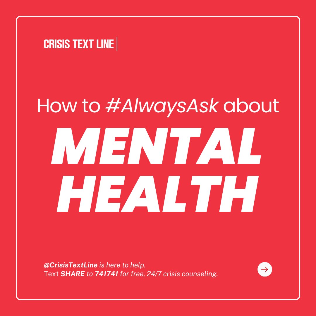 CrisisTextLine's tweet photo. Taking a moment to connect with your loved ones goes beyond a simple question—it's a genuine gesture of care. ❤️

#AlwaysAsk about mental health and remember, we're here to help you navigate those conversations. Text SHARE to 741741 for support. You're not alone. 🌟 https://t.co/qNSOyNKI8C