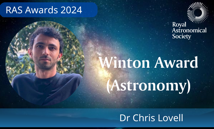 The Winton Award for #Astronomy goes to Dr Chris Lovell of @UniofHerts. @chrisclovell is an exceptionally promising post-doctoral scientist whose work is being used to understand some of the earliest forming galaxies discovered by @NASAWebb. 👏👏 #RASawards