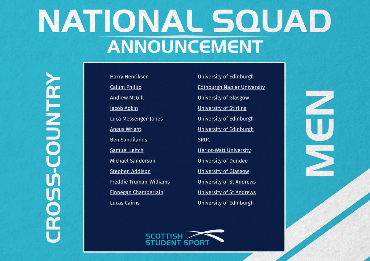 NATIONAL SQUADS | Team Announcement 🌳👥 See the athletes representing Scottish Student Sport in this weekend's Cross-Country action! Let's celebrate our student athletes!