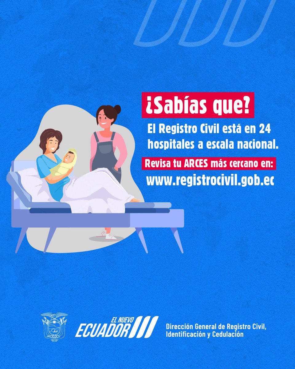 RCivil_Zona1's tweet photo. ¿Sabías qué?

La inscripción de nacimiento es gratuita y la puedes realizar en 24 agencias en establecimientos de salud del @IESSec y @Salud_Ec.

Revisa tu ARCES más cercana en: https://t.co/brTuZBktuG

#JuntosContraElTerrorismo #EcuadorPrimero #DefiendeTuBandera #ElNuevoEcuador https://t.co/VJy6sAEoXd