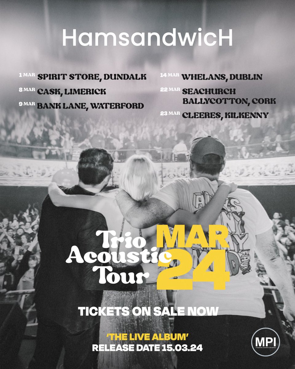 Acoustic Trio Dates on sale now! We are doing a promo tour this March in Ireland. Preorder your vinyl also for ‘THE LIVE ALBUM’ from @DublinVinyl in the link Links: linktr.ee/hamsandwichmus… ✨Dublin show at @whelanslive has an added limited bundle deal included!
