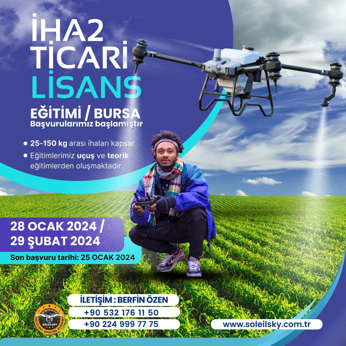 #Tarım arazilerinde #drone ile #zirai #ilaçlama için zorunlu olan #Ticari #İHA2 Lisans eğitimimizin tarihi belli olmuştur. 

<a href="/SoleilskyO/">SoleilSky ® 🇹🇷</a>