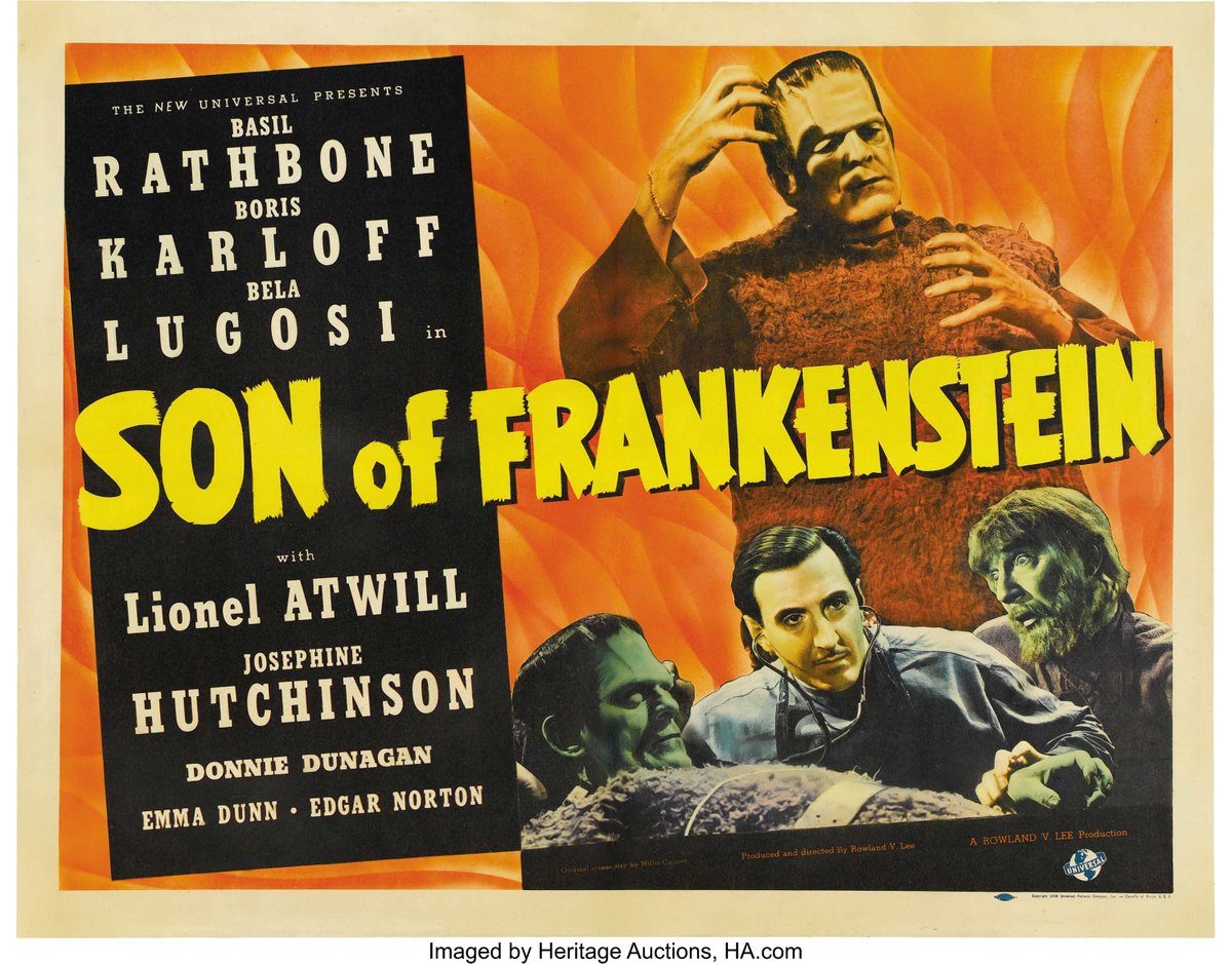 Half sheet from The Son of Frankenstein; still the best Frankenstein film ever made.

#SonofFrankenstein #BorisKarloff #BelaLugosi #BasilRathbone #LionelAtwill #Frankenstein #FrankensteinMonster #UniversalMonsters #HorrorCommunity #halfsheet #movieposter #vintageposter