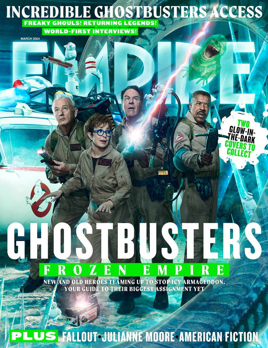 Who you gonna call? #Ghostbusters: Frozen Empire hits the world-exclusive new issue of Empire, gathering the cast old and new for an epic shoot with the Ecto-1 – with two glow-in-the-dark covers to collect!

On sale Thursday 18 January.

READ MORE: empireonline.com/movies/news/gh…