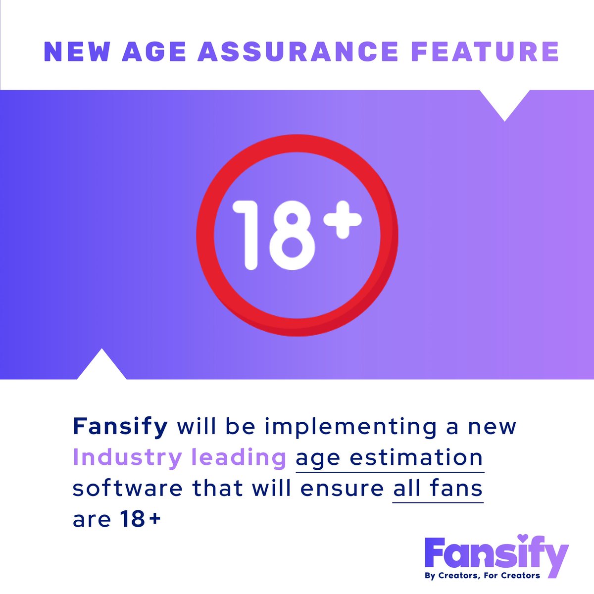 Online safety is extremely important to us at Fansify to protect both our users and creators 💜 That is why we will be introducing new age assurance measures on the platform to ensure all users are over 18 🔞 One of these features will be a simple to use, industry leading age…
