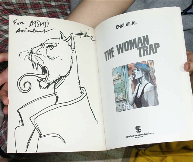 This is a photo of me and Enki Bilal when I interviewed him when he came to Japan for the release of "Tykho Moon." I received an autograph for the English version of the book. The third image is a portrait of "Tykho Moon" that I drew.