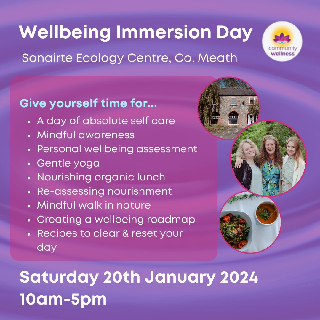 Coming up on Saturday 20th January - a day dedicated to self-care and habits of wellbeing. Organic lunch, gentle yoga, walking in nature & more. Details & registration: eventbrite.ie/e/re-imagining…