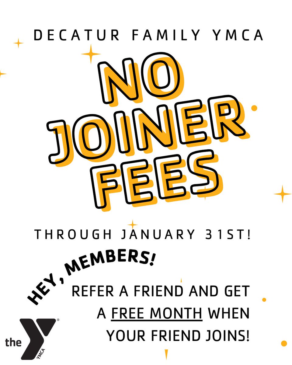 DecaturYmca's tweet image. Hey, members!

Refer a friend and earn a Free Month when your friend joins! And the icing on the cake? We'll waive their joiner fee through January 31st.