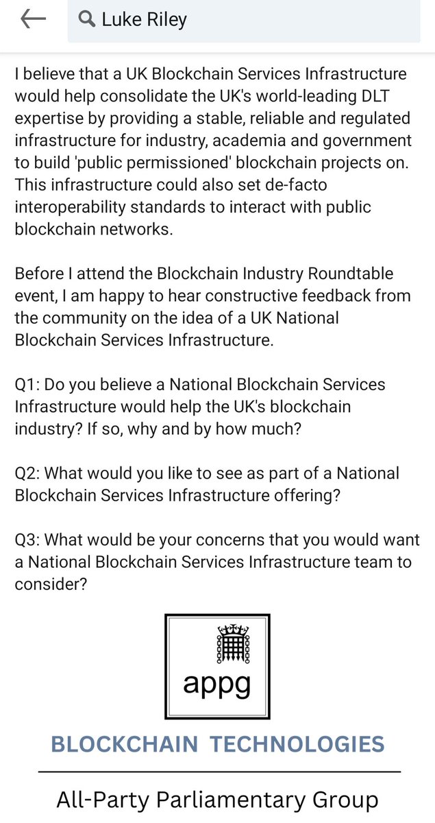 josh_recruits's tweet photo. Huge $QNT update🚨

Luke Riley, Head of Innovation at Quant has been invited to speak in UK Parliment next Tuesday👀

The topic: 

🔸️Establishing a UK National Blockchain Services Infrastructure.

His belief: 

🔸️That the UK could benefit from a stable, regulated infrastructure for the government and industry to build "public permissioned" blockchain projects on.

The plan:

🔸️This infrastructure setting de-facto interoperability standards to interact with public blockchain networks.

It sounds as if Luke is pitching Overledger to the UK government as its future blockchain infrastructure solution⛓️

Bullish is an understatement💭