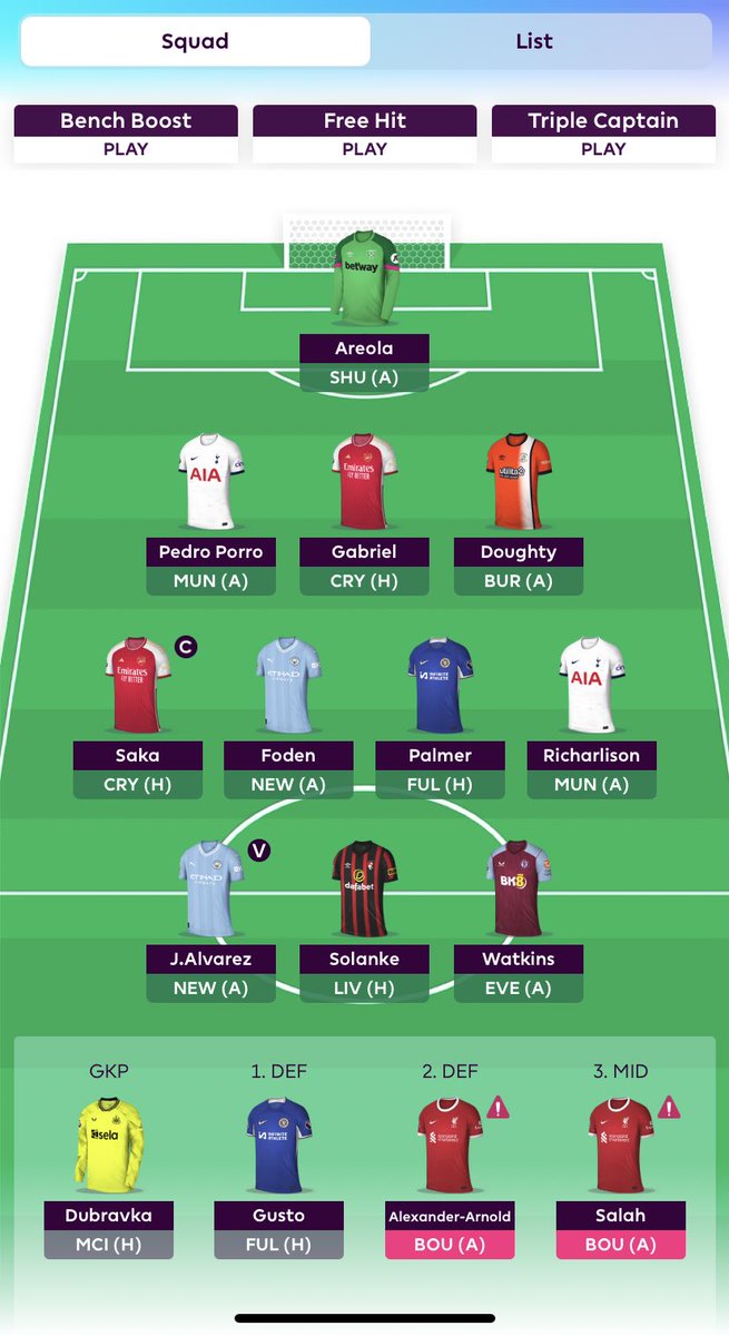 FPL_Caddy's tweet image. Very tempted to roll the transfer - would be nice to have 2FT next week - but too much of a risk with that bench?