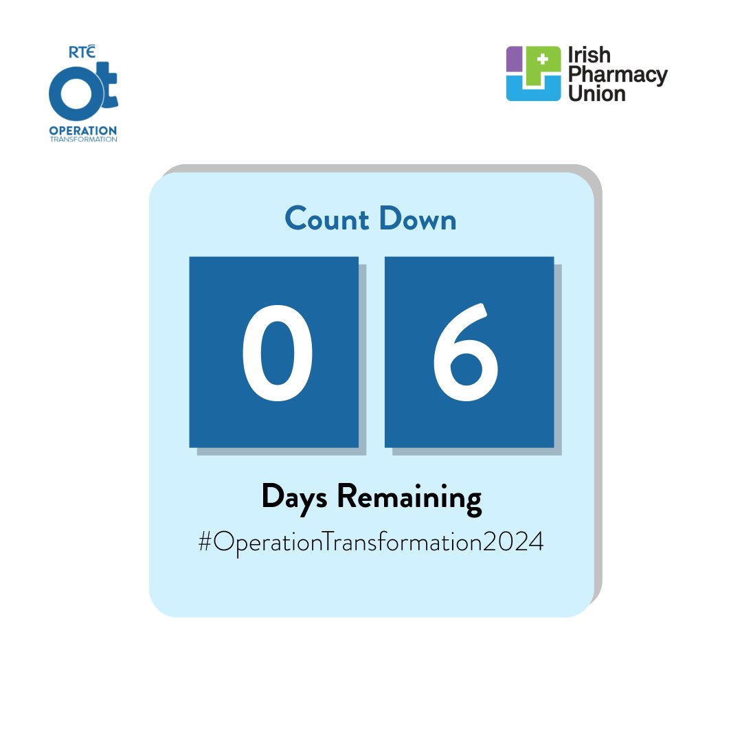 Only 6 days left until National Blood Pressure Day! Get your blood pressure checked at your local participating community pharmacy for free on the 18 January. 

🔎Find your local participating pharmacy here ➡️ bit.ly/3tJKUqr
 
 #OperationTransformation #BloodPressureDay