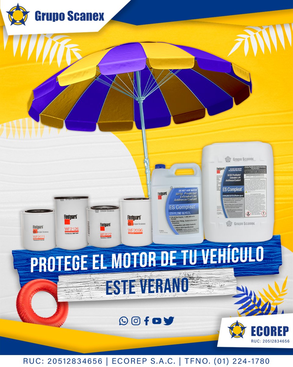 gruposcanex's tweet photo. Este verano, gracias a la avanzada tecnología de Fleetguard en sistemas de refrigeración, lograrás mantener la temperatura óptima del motor.
¡Ya lo sabes! Adquiere los líquidos y filtros #refrigerantes #Fleetguard con nosotros y protege el motor de tu vehículo. #ESCompleat https://t.co/7uPsQLThuO