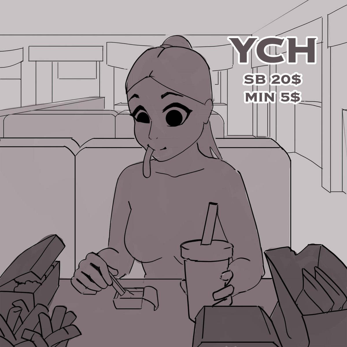 x_Teeth_x's tweet photo. Ych with tasty fries 🍟
SB: 20$
Min: 5$

End 15.01

• 20$ - Line, without background
• 30$ - Add flat color, simple background
• 50$ - Add shading
• 80$ - Line, shading, complex background

Only girls (hum or kemonomimi)
Payment Boosty

#YCH #Auction #art https://t.co/aBKvPihNNW