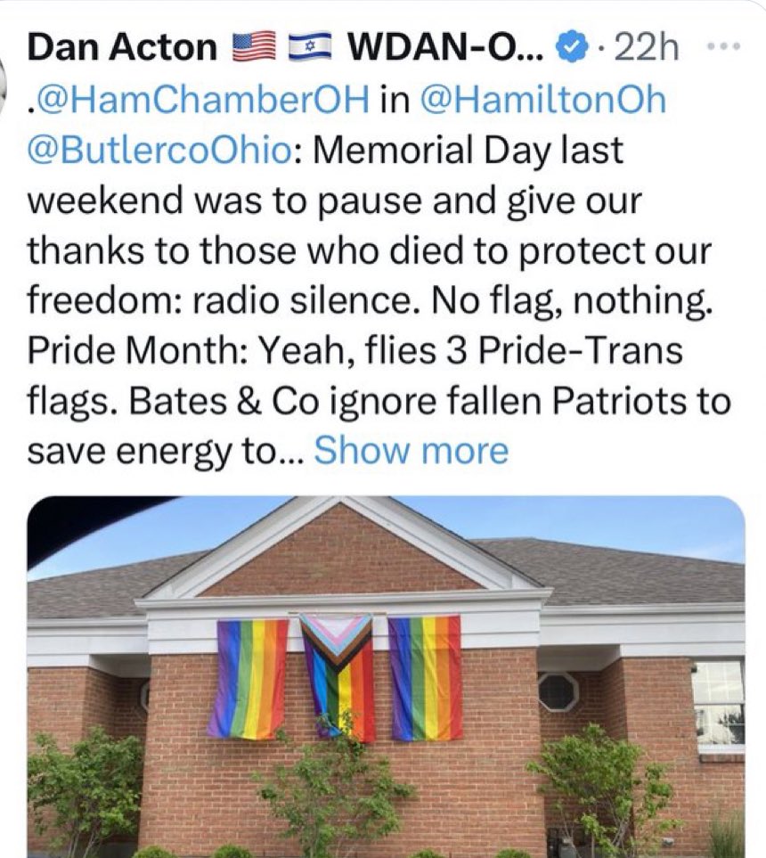 DannoActon's tweet photo. Below is #HamiltonChamberOfCommerce Pres #DanBates. Instead of recognizing any heroic or lost #HamiltonOhio 1st responders, service members, or veterans, he chose to make guy that created “Family drag shows” also known as DRAG SHOWS FOR KIDS and “pride” day “Citizen Of The Year.” Demented. I’m sure he’d love to hear from you. @HamChamberOH @HamiltonOh @libsoftiktok @ChayaRaichik10