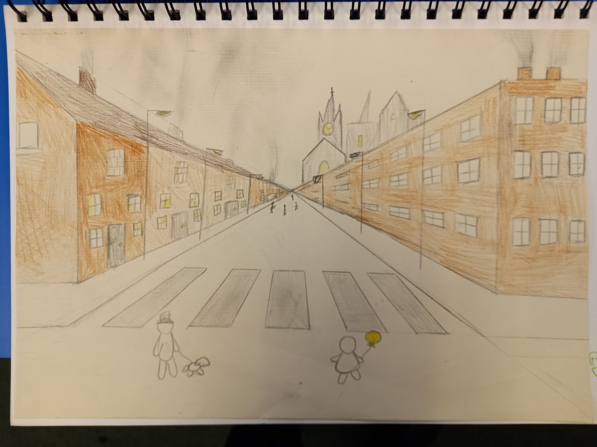 Year 5 have been inspired by Lowry this last week. We have practised sketching, using a vanishing point to give our buildings and people perspective. Fabulous focus and results...well done Year 5!