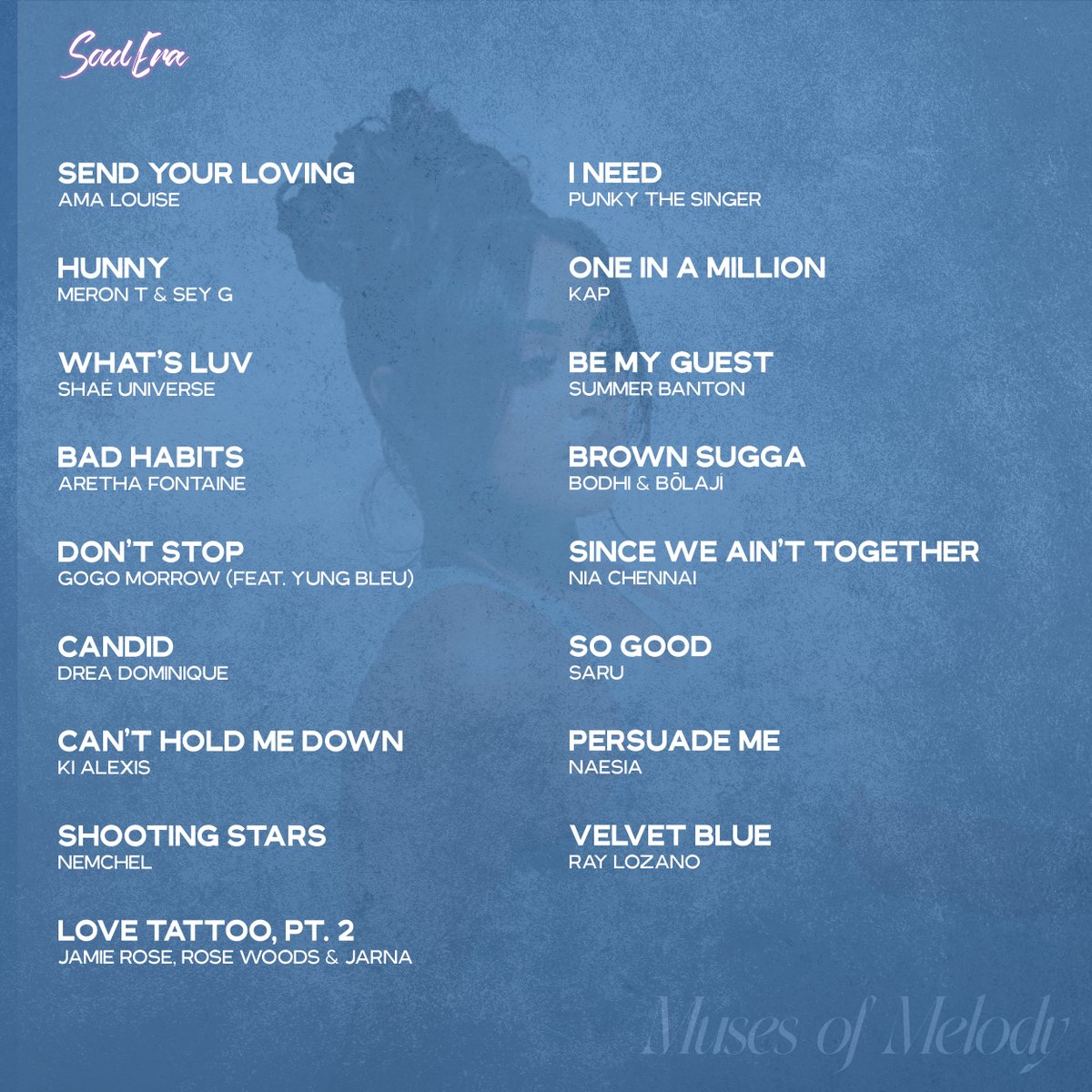 Soul Era Records | The RNB Underground (@soulerarecords) on Twitter photo The January edition of Muses of Melody is live! Immerse yourself in the sounds of talented female artists who are shaping the new era of R&B.
Listen here: hypeddit.com/soulerarecords…
w/
<a href="/ama_louise/">Ama Louise</a>
<a href="/iamherkialexis/">𝒶.</a>
@itskapkap
<a href="/summerbanton/">Summer Banton</a>
<a href="/Nemchel/">Nemchel 🫦</a>
+ more!
Curated by <a href="/lizajizzon/">Za.</a> The January edition of Muses of Melody is live! Immerse yourself in the sounds of talented female artists who are shaping the new era of R&B.
Listen here: hypeddit.com/soulerarecords…
w/
<a href="/ama_louise/">Ama Louise</a>
<a href="/iamherkialexis/">𝒶.</a>
@itskapkap
<a href="/summerbanton/">Summer Banton</a>
<a href="/Nemchel/">Nemchel 🫦</a>
+ more!
Curated by <a href="/lizajizzon/">Za.</a>