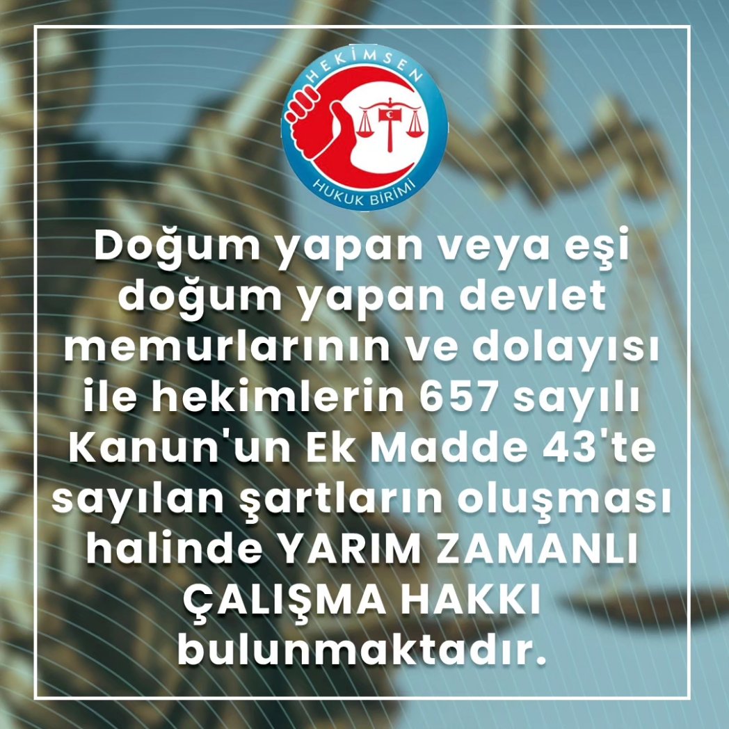 Çocuğu ilköğretim çağına gelene kadar yarım zamanlı çalışma talebinin reddi hukuka aykırıdır. Küçük çocuğu bulunan hekimler, çocukları 1. sınıfa başlayana kadar YARIM ZAMANLI OLARAK ÇALIŞABİLECEKLERDİR.

Küçük çocukları olan doktor ve diş hekimi üyemiz için açtığımız 2(iki) ayrı