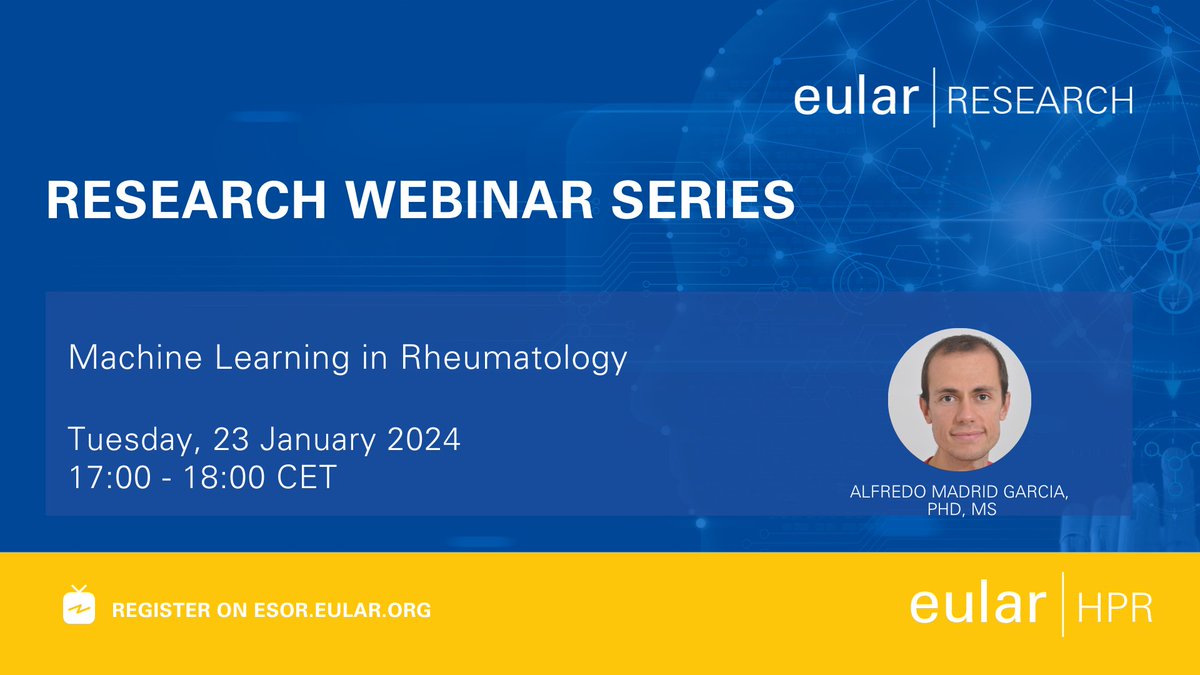 📢Mark Tuesdays in your calendars as Research Webinar days! We would like to invite you to be part of the discussion! 🌏Learn more about Machine Learning in Rheumatology! Register here👉 pulse.ly/u7ottyzia1