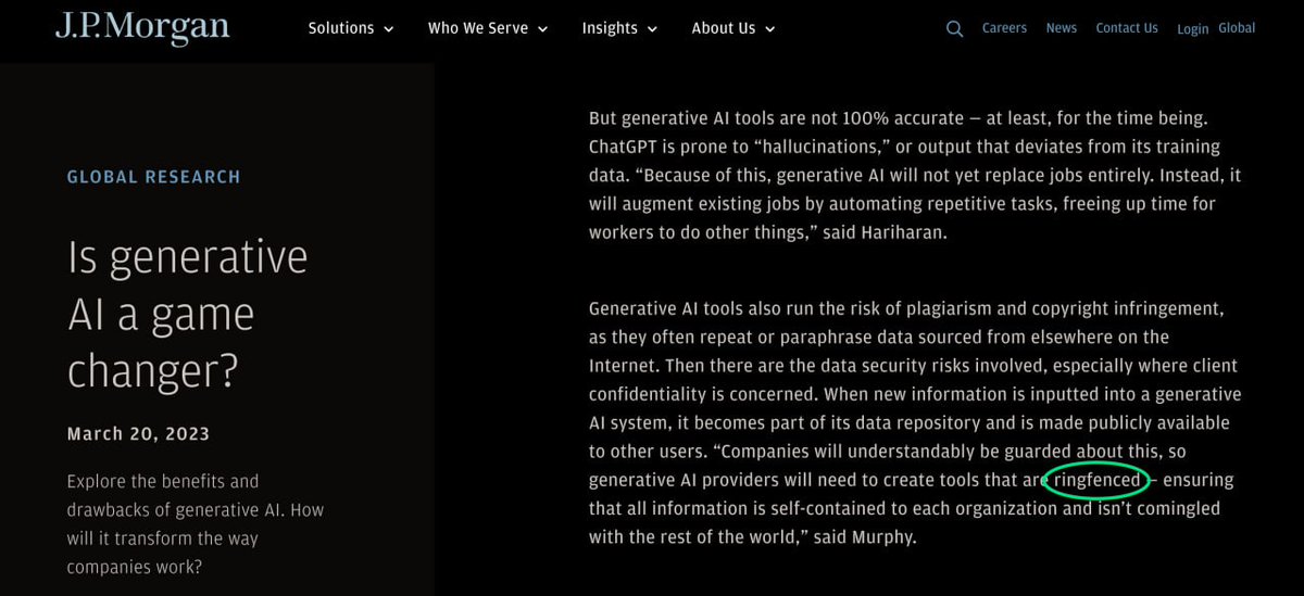 Escher_AI's tweet image. &quot;Generative AI providers will need to create tools that are ringfenced&quot; - Mark Murphy, Head of U.S. Enterprise Software Research at @jpmorgan

Ringfence safeguards creators from unauthorized usage and rewards those who allow their work to be used for #AI generated content 🔓
