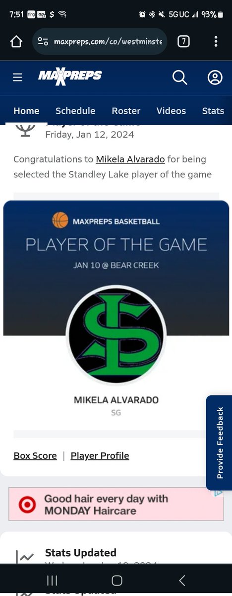 MHU_VP's tweet photo. Congrats to my amazing daughter @kaya_alvarado for getting Player of the Game for her Varsity Basketball game Wednesday against Bear Creek High. Keep up the hard work. #wecoming #SLHSGirlsBB https://t.co/cZYJoCEGYb