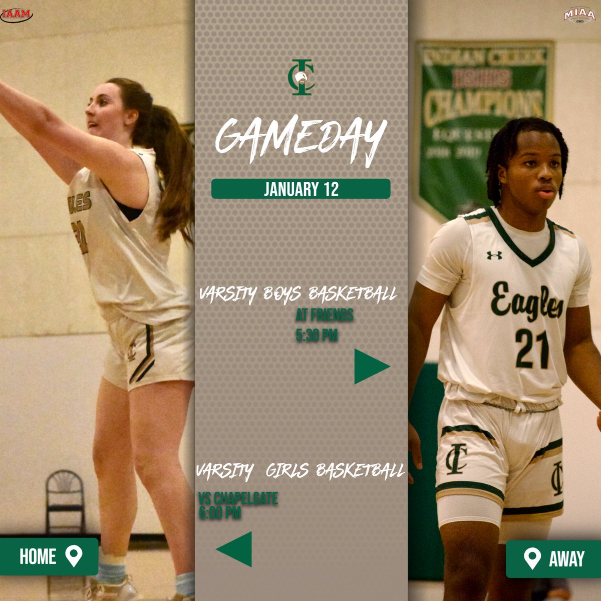 Gameday! 

Girls Basketball hosts Chapelgate in Richardson Gym at 6:00pm. 

Varsity Boys Basketball travels to take on Friends. Tip off 5:30pm. 

Go Eagles!
#Creek
#ProtecttheNest