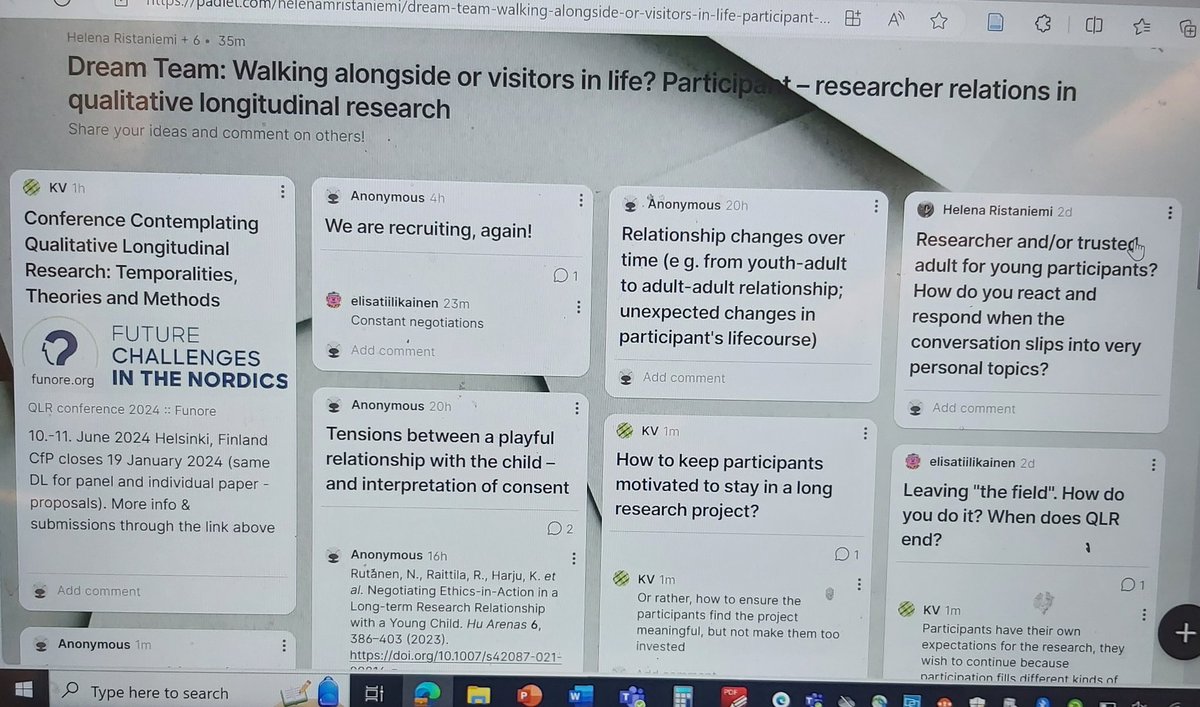 Today, inspiring Dream Team session in #ECQI on qualitative longitudinal studies with @VehkalahtiKaisa @ElisaTiilikain1, Helena Ristaniemi and participants. Conversations to be continued in funore.org/qlr-conference… See you there! @