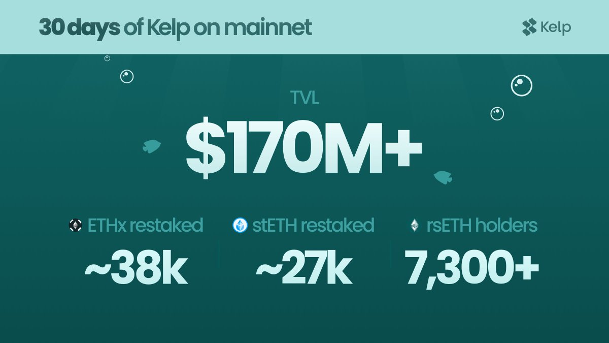 KelpDAO's tweet image. One month on mainnet! 🐳

Deposits with $rsETH went live for the first time on Dec 12, 2023.

Here's a quick glance at what we've achieved together.

⍛ $170M+ TVL
⍛ 7.3k+ $rsETH holders
⍛ ~38k $ETHx restaked
⍛ ~27k $stETH restaked
⍛ 10%+ of @eigenlayer deposits

Grateful for…
