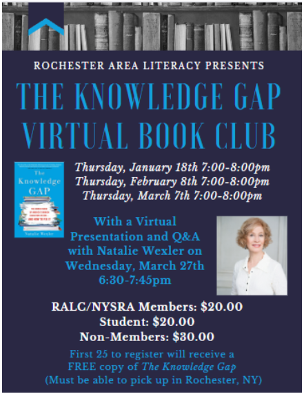 Please join us for a virtual book study on "The Knowledge Gap" with Natalie Wexler joining us virtually on the 4th session. Click here to register nysreading.org/event-5521548