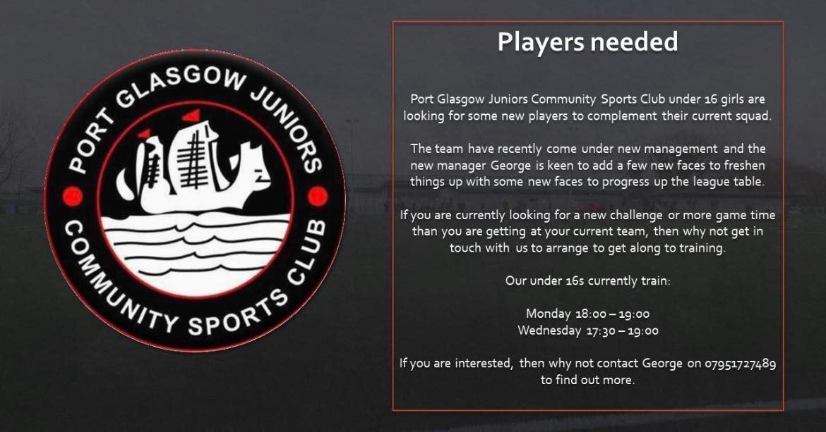 Carole Ann McIntyre (@carole_ann_mci) on Twitter photo ⚽ Sharing for Port Glasgow Juniors Under 16's girls Football Team.
Please share 🙂⚽
<a href="/PortJuniorscsc/">Port Glasgow Juniors Community Sports Club</a> <a href="/StStephensHS/">Saint Stephen's High School</a> <a href="/PortGlasgowHS/">Port Glasgow HS</a> <a href="/ndhs1/">Notre Dame HS, Greenock</a> <a href="/_stcolumba/">St.Columba's HS, Gourock</a> <a href="/invacad/">Inverclyde Academy</a> <a href="/clydeview_a/">Clydeview Academy</a> ⚽ Sharing for Port Glasgow Juniors Under 16's girls Football Team.
Please share 🙂⚽
<a href="/PortJuniorscsc/">Port Glasgow Juniors Community Sports Club</a> <a href="/StStephensHS/">Saint Stephen's High School</a> <a href="/PortGlasgowHS/">Port Glasgow HS</a> <a href="/ndhs1/">Notre Dame HS, Greenock</a> <a href="/_stcolumba/">St.Columba's HS, Gourock</a> <a href="/invacad/">Inverclyde Academy</a> <a href="/clydeview_a/">Clydeview Academy</a>