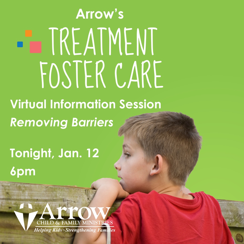 Join us virtually TONIGHT at 6pm to learn about Arrow's Treatment Foster Care and how you can be there for a child who has experienced trauma or has behavior, emotional, or psychological support needs.

#TogetherKidsWin #FosterCare

arrow.org/information-me…