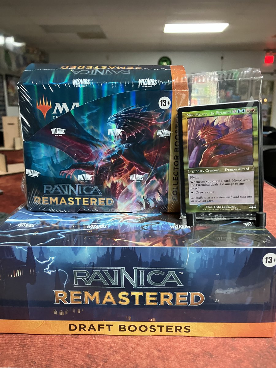 The weather's frightful, but we're still doing a Ravnica Remastered release draft tonight at 7 p.m.! All participants get a foil Niv-Mizzet, the Firemind promo. Product is available for purchase as soon as the doors open today.
#gamerzden #ravnicaremastered #mtgrelease #wpn
