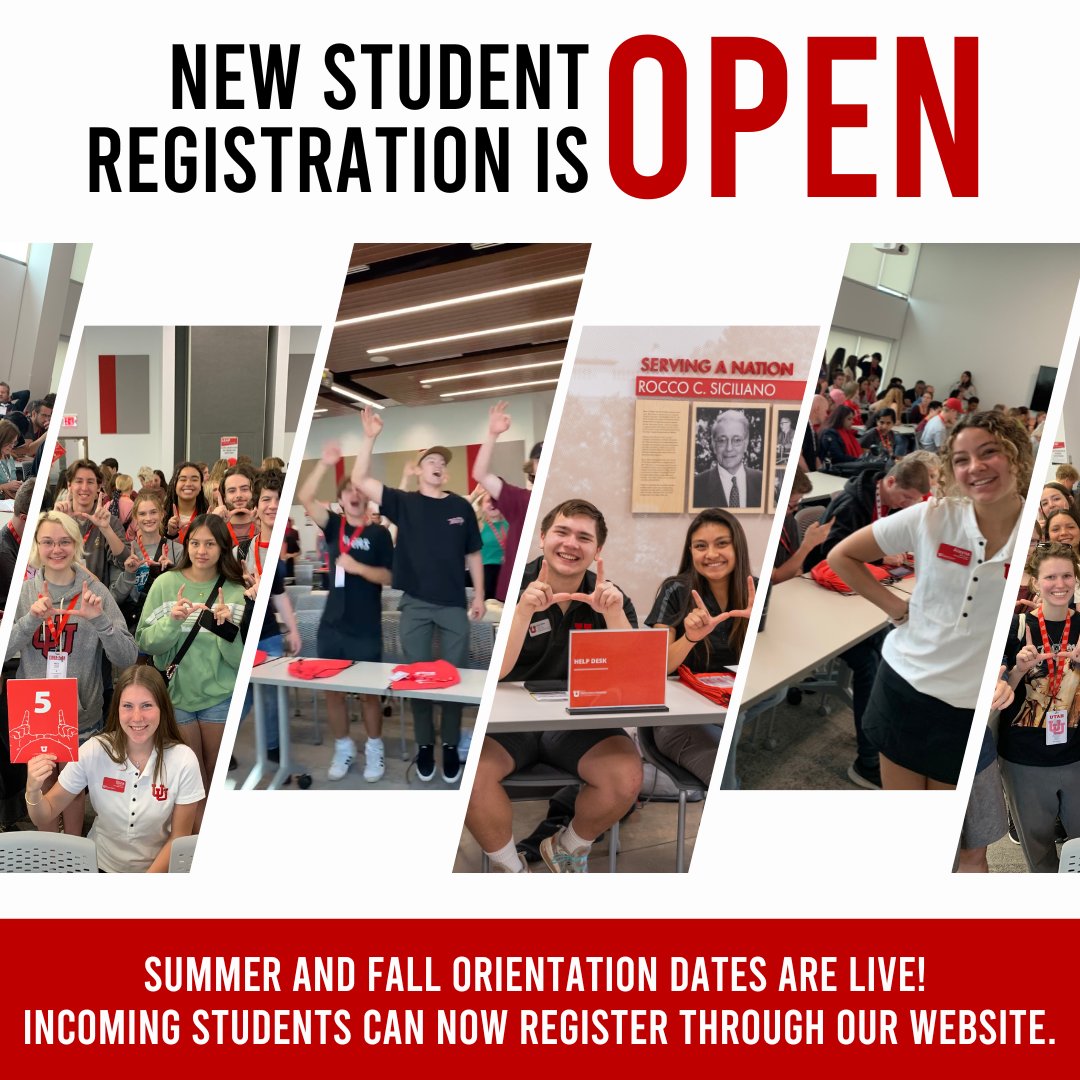 UofUOandT's tweet photo. NEW STUDENT ORIENTATION registration is OPEN! Go to orientation@utah.edu to register for summer or fall orientation. Congratulations to everyone who has been accepted to the U! GO UTAH!👏 https://t.co/IzB1Cy59wr
