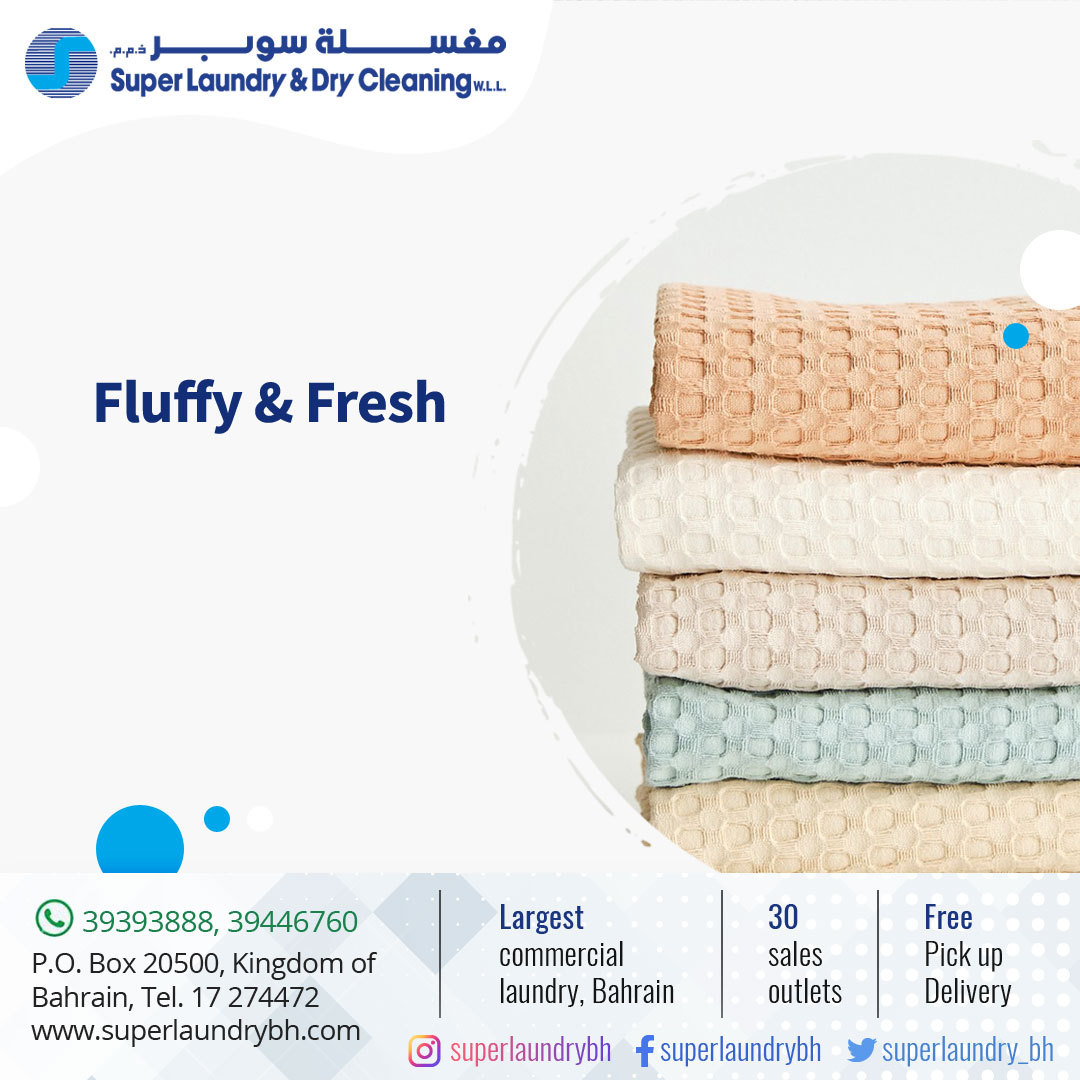 superlaundry_bh's tweet photo. Fluffy &amp; Fresh. Crisp, #clean #towels ready to wrap you in comfort. #SuperLaundry, #Bahrain. Call us 17274472. WhatsApp 39393888, 39446760. https://t.co/KaKM9eu816
#TowelWashing #CleanBathTowels #WashingBathTowels #WashKidsDress #BabyDressWashing #OnlineLaundry #LaundryOnline https://t.co/RjM8cdUU9X