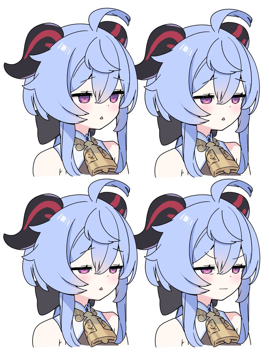 ganyu (genshin impact) 1girl horns blue hair ahoge bell white background multiple views  illustration images