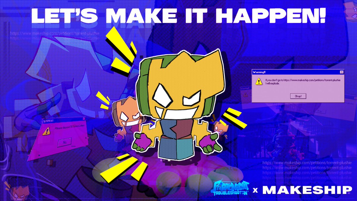 FNFTroubleshoot's tweet photo. Troubleshootin' x MAKESHIP:

We're excited to announce that we're working with Makeship to create a Torrent plushie! We need to sell 200 of these little guys to send them into production, so let's make it happen!

You can find the link &amp; finer details in the replies of this 🧵. https://t.co/8eFqGg7ofF