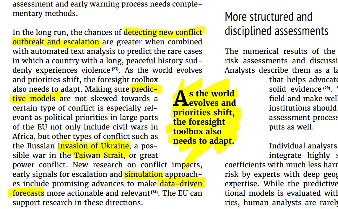 The power and limits of data for peace. 
My latest with <a href="/EU_ISS/">EU Institute for Security Studies</a> on 🇪🇺 conflict early warning, predictive models, intelligence assessments and foresight. Or, as the marketing pros would say: #AI in diplomacy: iss.europa.eu/content/power-…