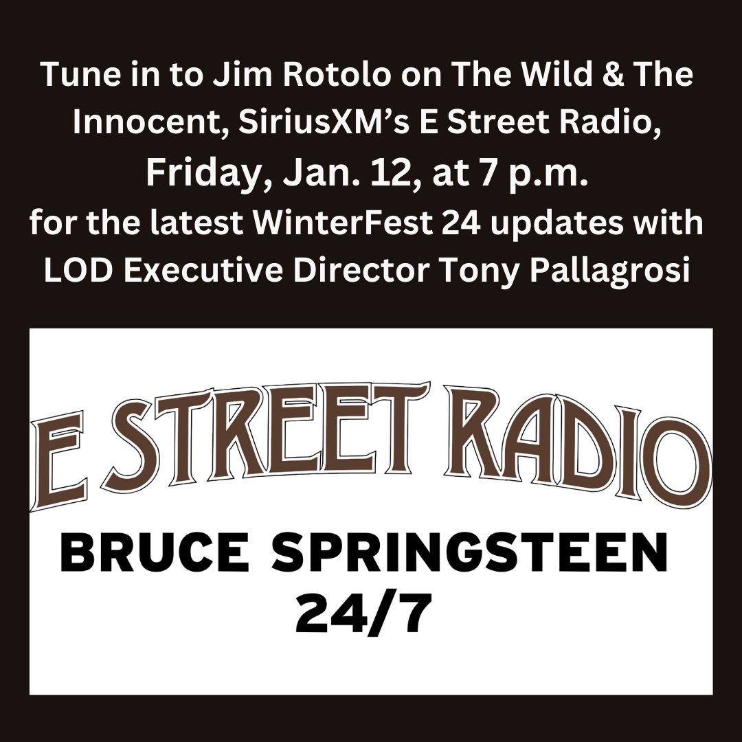 Light of Day (@lod_foundation) on Twitter photo LOD Executive Director Tony Pallagrosi joins The Wild & The Innocent with <a href="/JimRotolo/">Jim Rotolo</a> on <a href="/SXMEStreetRadio/">SXM E Street Radio</a>, Friday, Jan. 12, at 7 p.m., sharing the latest #LODWinterFest24 updates.
#estreetradio #LODWinterfest #LightofDay24 #lightofdayfoundation LOD Executive Director Tony Pallagrosi joins The Wild & The Innocent with <a href="/JimRotolo/">Jim Rotolo</a> on <a href="/SXMEStreetRadio/">SXM E Street Radio</a>, Friday, Jan. 12, at 7 p.m., sharing the latest #LODWinterFest24 updates.
#estreetradio #LODWinterfest #LightofDay24 #lightofdayfoundation