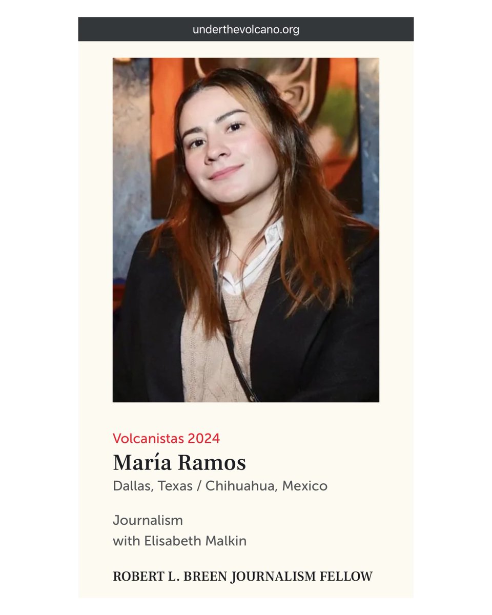 mariaramosnews's tweet image. Honored to receive the Robert L. Breen Journalism Fellowship for the 2024 Under the Volcano writing residency in Tepoztlán! Grateful to my mentors and The News for giving me time to attend. Excited to join 50+ writers from around the world. Gracias, universe! @utvmx