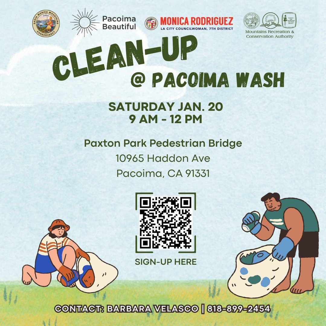 PB__Community's tweet photo. Ready to take the first step in creating a cleaner, healthier, & more beautiful place for all? Join your fellow community members for a clean-up on 01/20/24 to help us beautify the Pacoima Wash. Help us keep #PacoimaBeautiful & sign up to volunteer here: https://t.co/3hJoHtQmrM https://t.co/ejMnFNI8g4