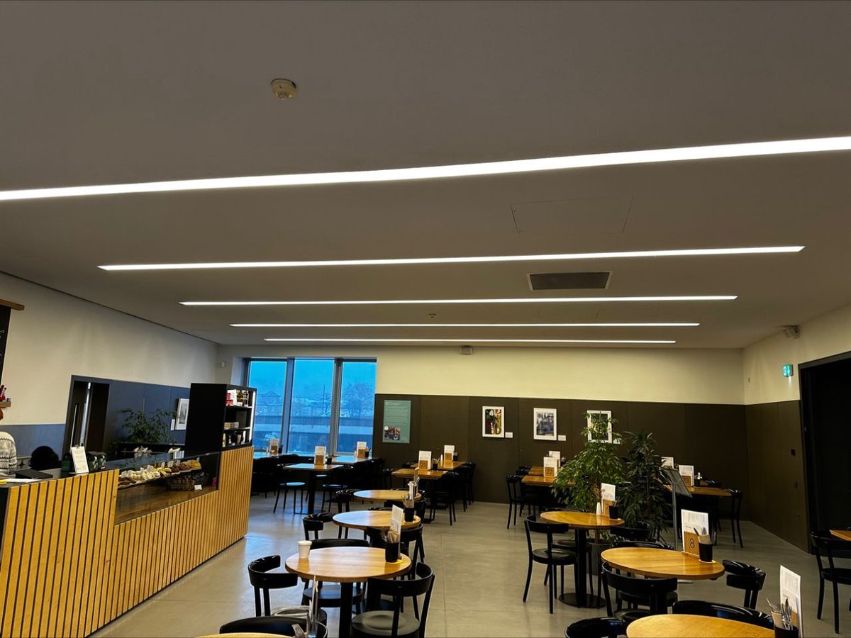 Voltacompliance's tweet image. Check out our final 2023 project! Upgraded fluorescent to LED at The Hepworth Wakefield. Bluetooth controls for dimming and colour temp in the cafe. Operate it via wall switch and smartphone app. 👍😁 #LEDUpgrade #SmartLighting #HepworthWakefield